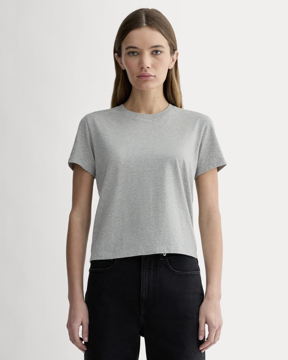The Box-Cut Tee in Essential Cotton in Heathered Grey — front view