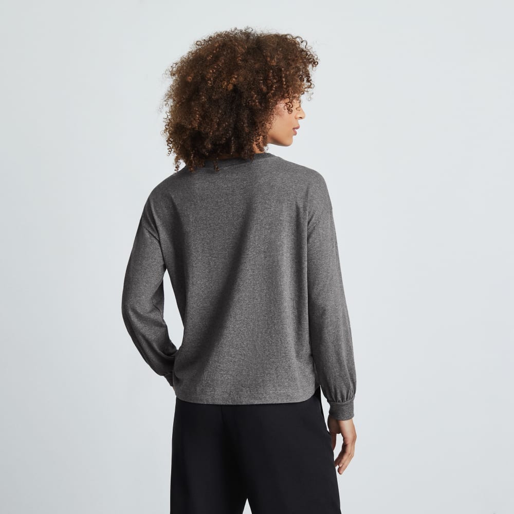 The Organic Cotton Long-Sleeve Tee in Charcoal — detail view
