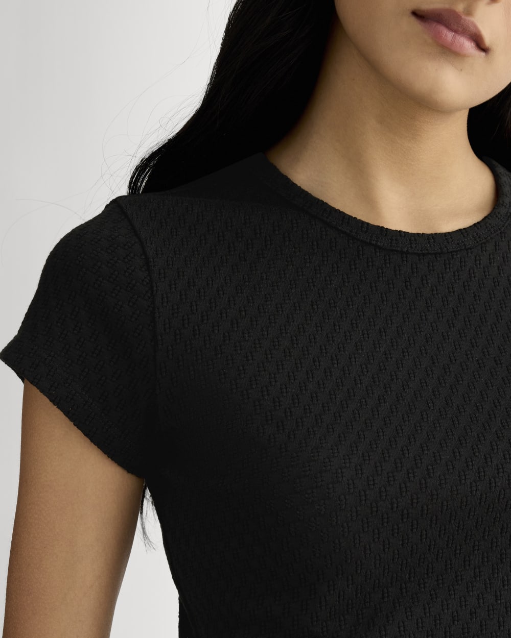 The Pointelle Short-Sleeve Tee in Black — detail view
