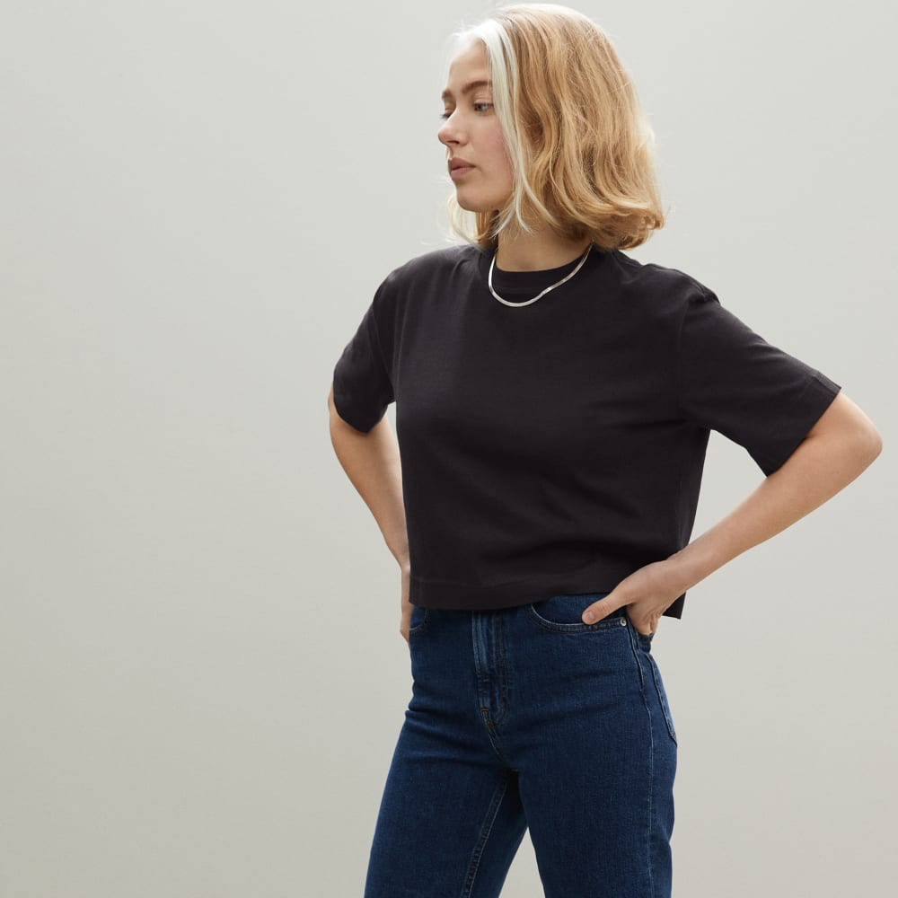 The Organic Cotton Cropped Tee in Black — alternate view