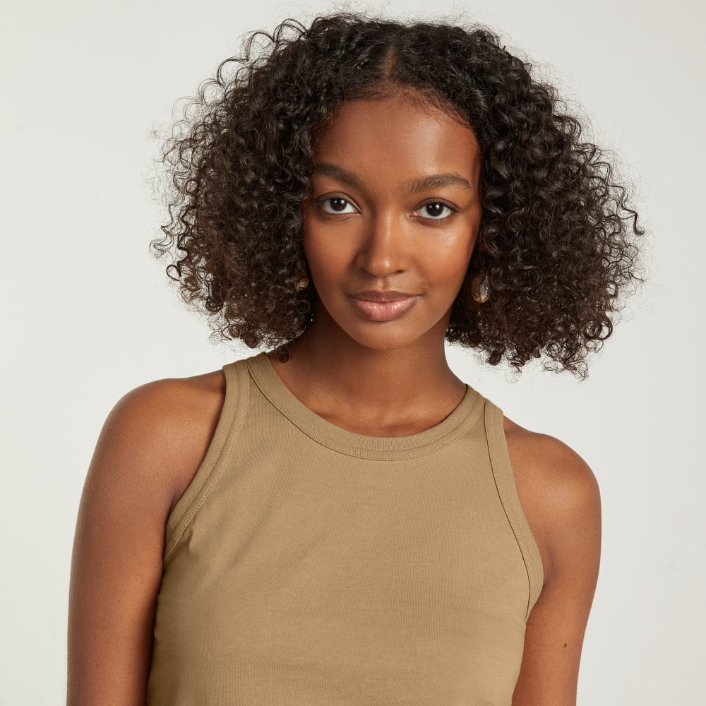 The Tank in Essential Cotton in Iced Coffee — detail view