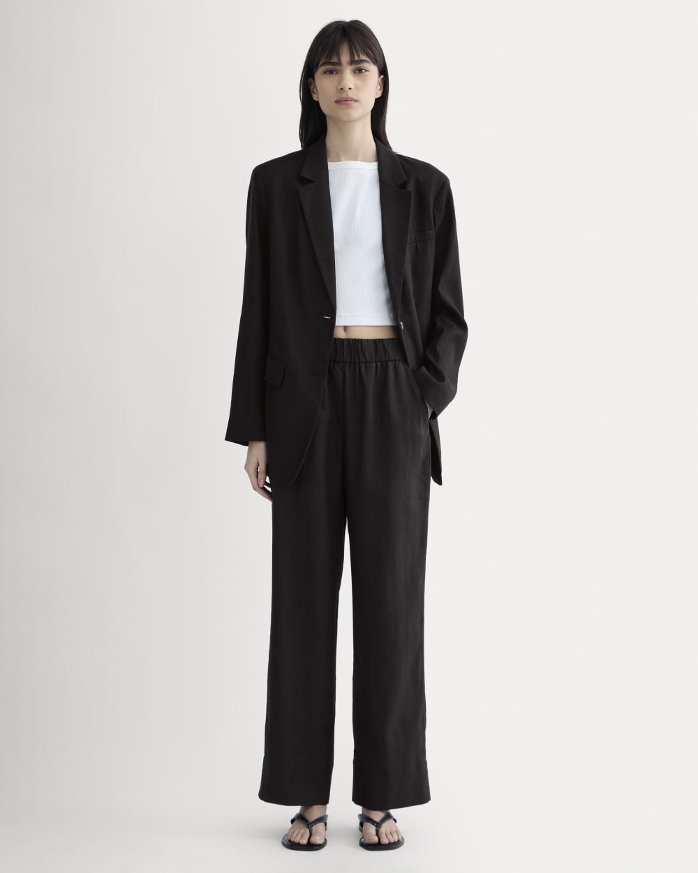 The Linen Easy Pant in Black — front view