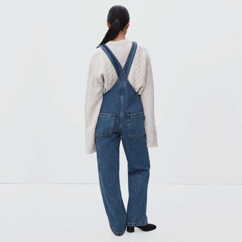 The Denim Overalls in Medium Indigo — detail view