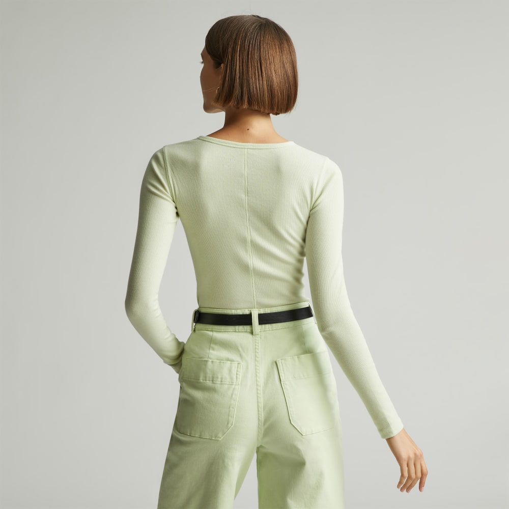 The Pima Micro-Rib Long-Sleeve Crew in Seafoam Green — alternate view