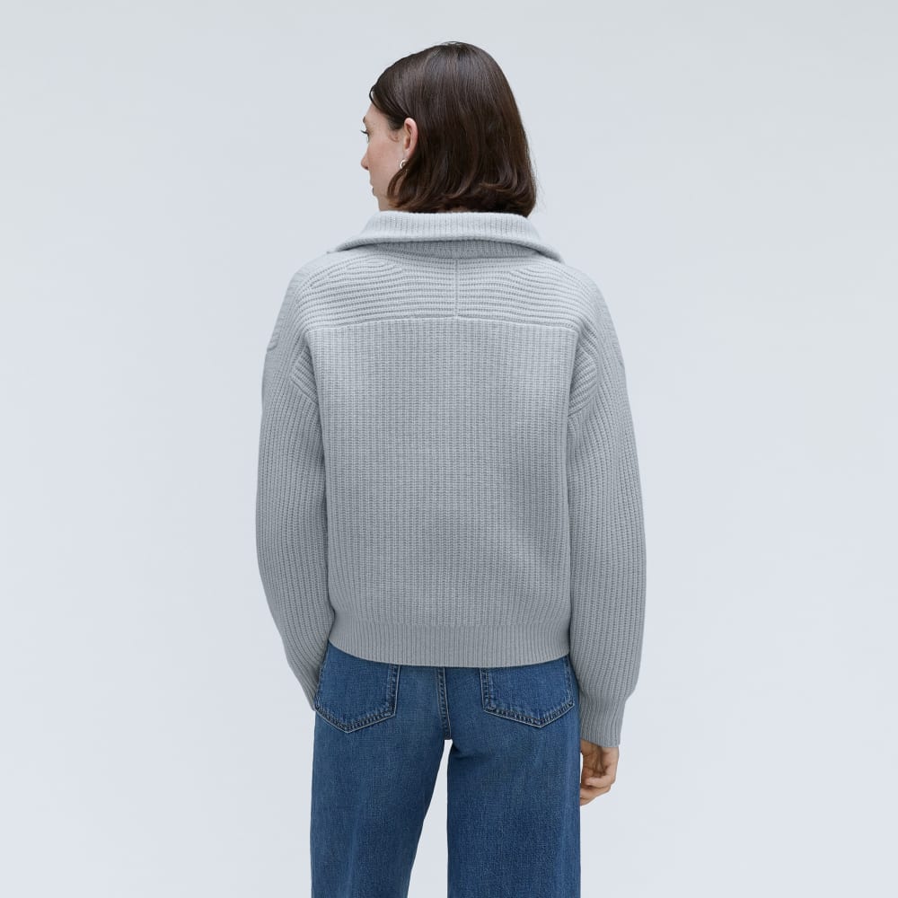 The Half-Zip Sweater in Luxe Merino in Sky — detail view