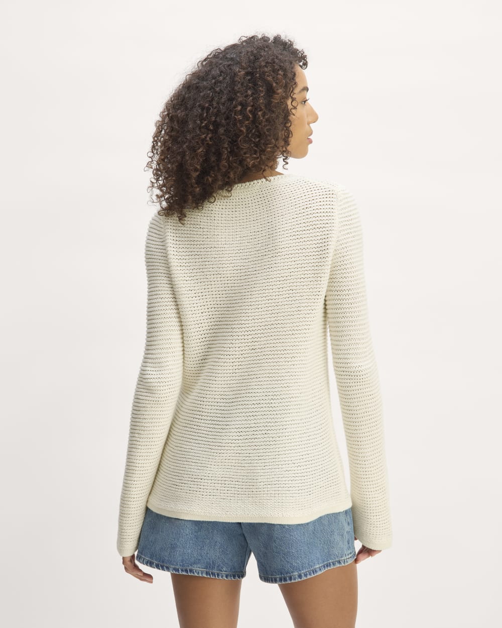 The Organic Cotton Open-Stitch Crew in Bone — detail view
