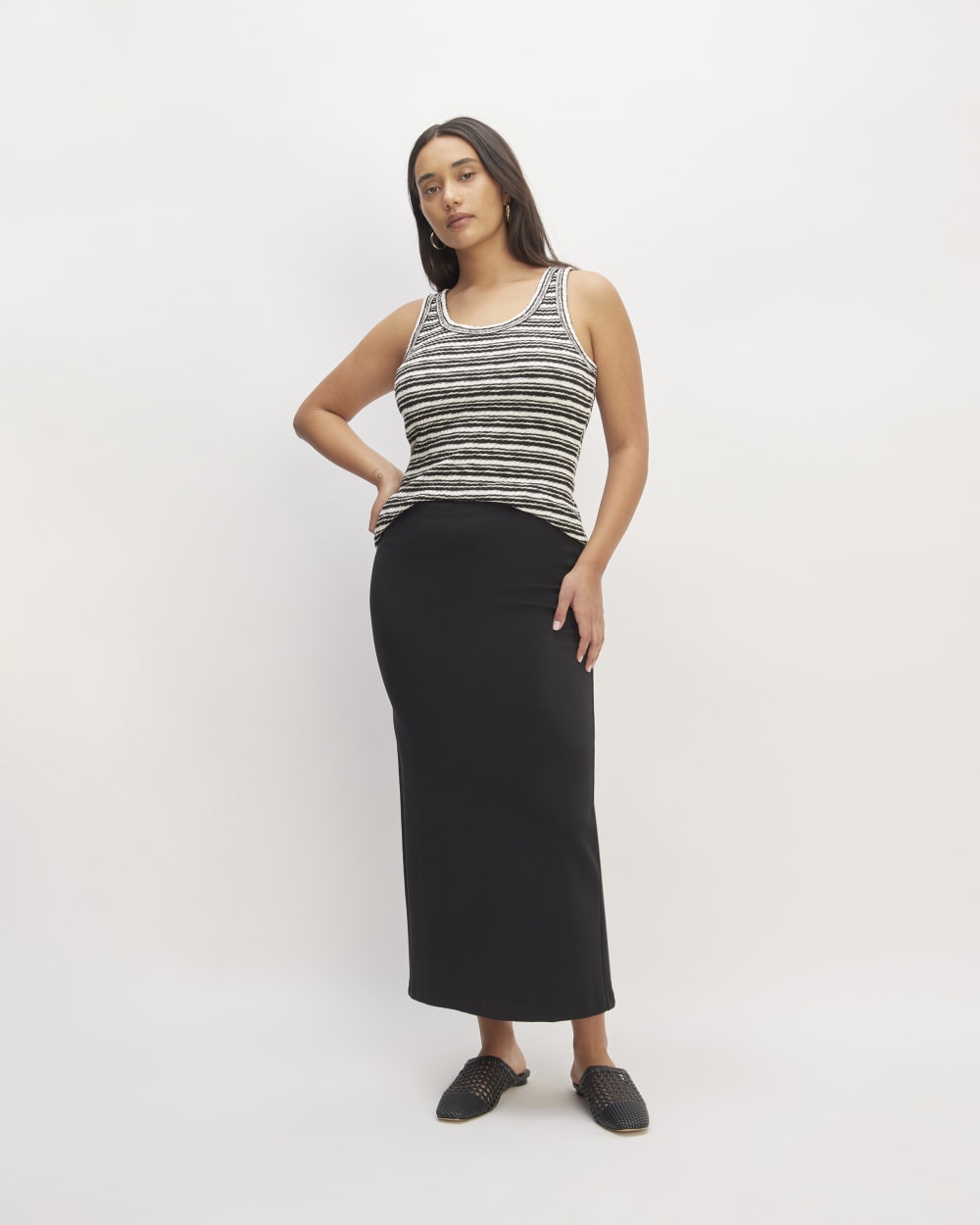 The Cozy Rib Tank in Bone / Black — detail view