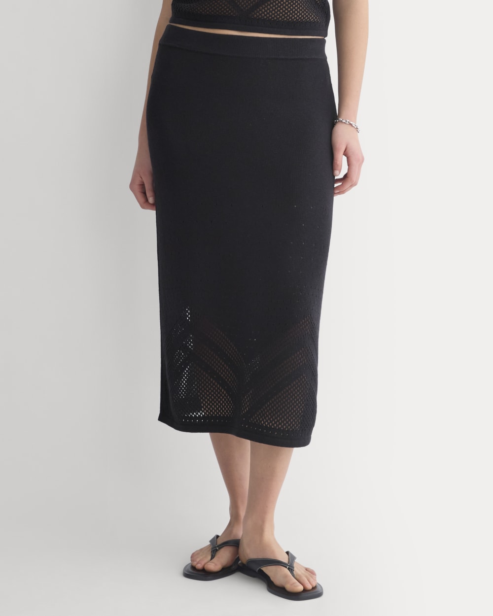 Lace-Knit Maxi Skirt in Black — detail view