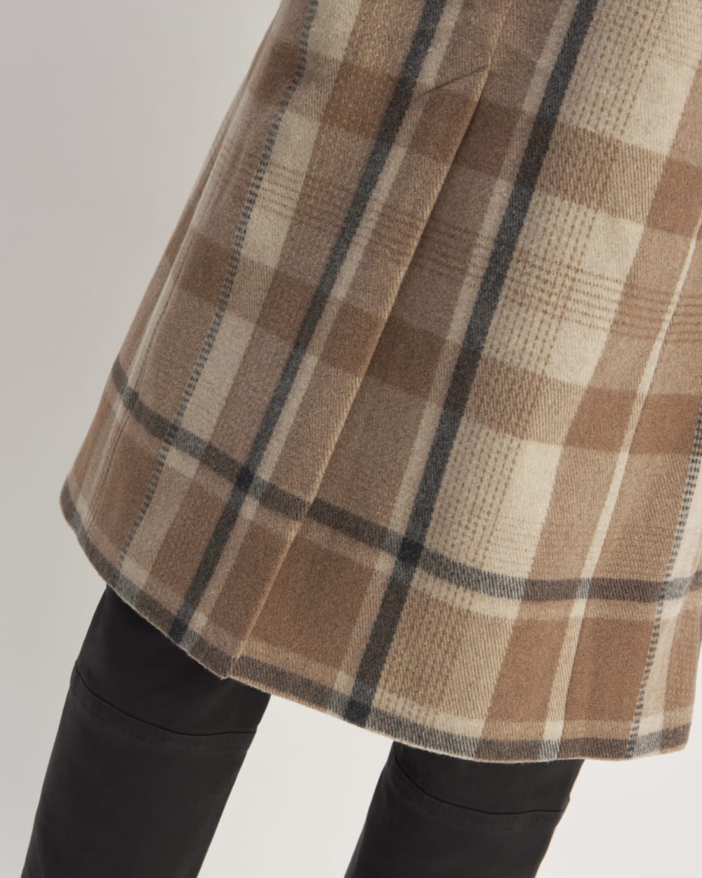 The Italian ReWool® Long Peacoat in Heathered Charcoal / Cornstalk / Toasted Coconut / Biscotti — detail view