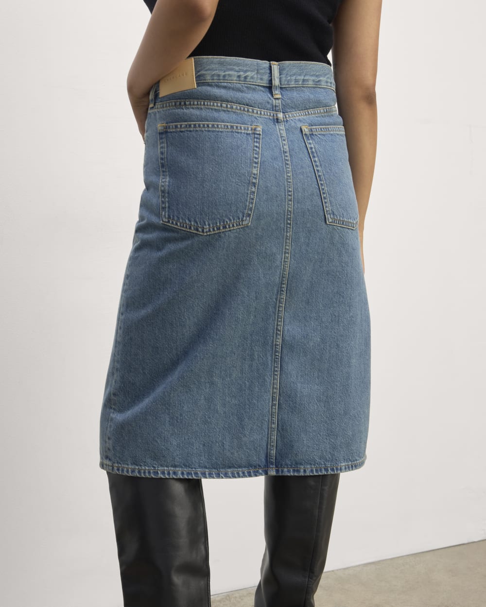 The Mid-Way Skirt in Mid Blue — detail view