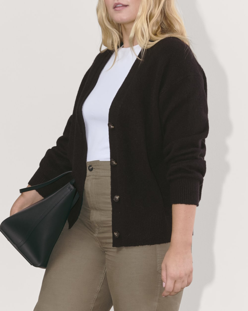 The Cocoon Cardigan in Plush Cotton in Black — detail view