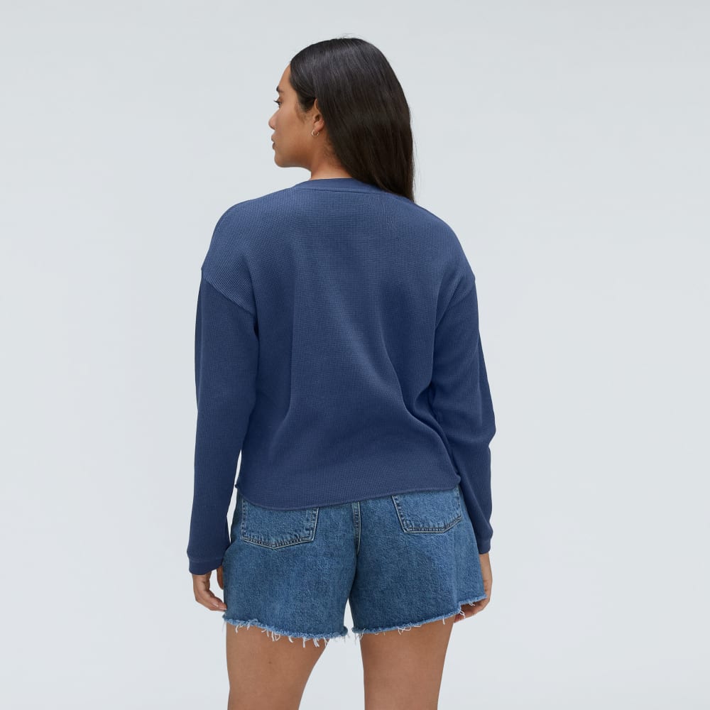 The Organic Cotton Waffle Henley in Navy — detail view