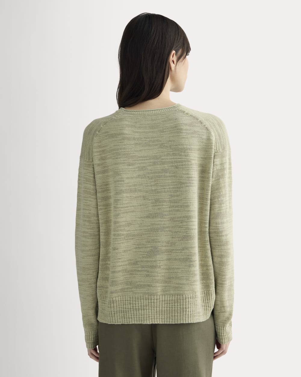 The Slouch Sweater in Cotton Linen in Eucalyptus — detail view