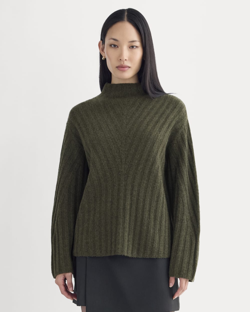 Funnel-Neck Sweater in Wool Cashmere in Heather Beech — detail view