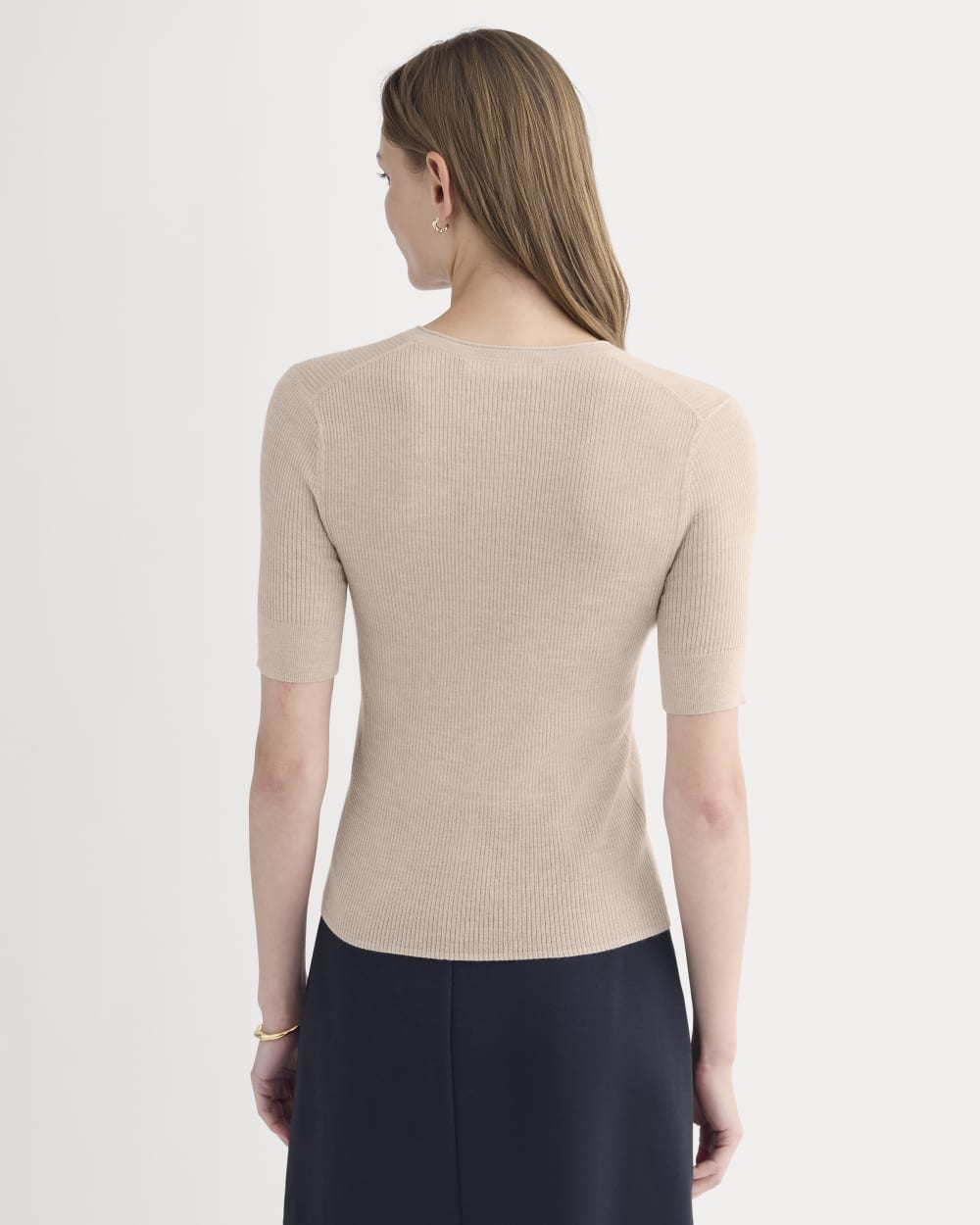 The Short-Sleeve Henley in Ultrasoft Merino in Pale Blush — detail view