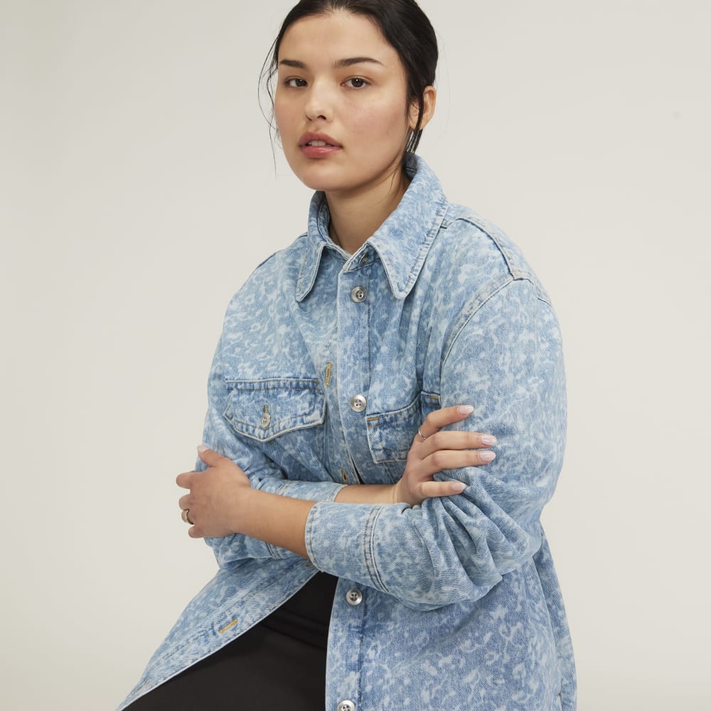 The Denim Overshirt in Light Painterly Strokes — detail view