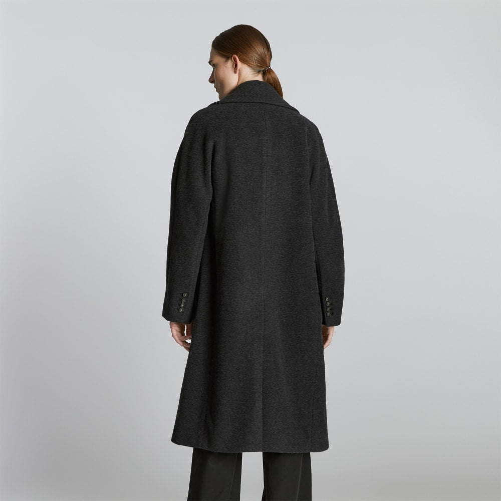 The Italian ReWool® Long Peacoat in Heathered Black — detail view