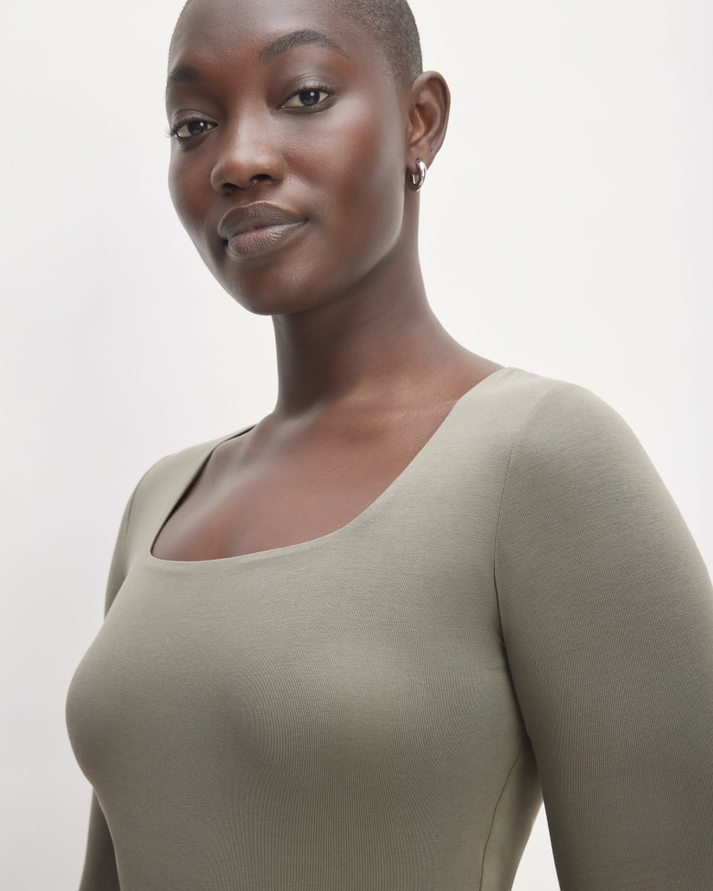 The Long-Sleeve Supima® Square-Neck Bodysuit in Dark Sage — detail view