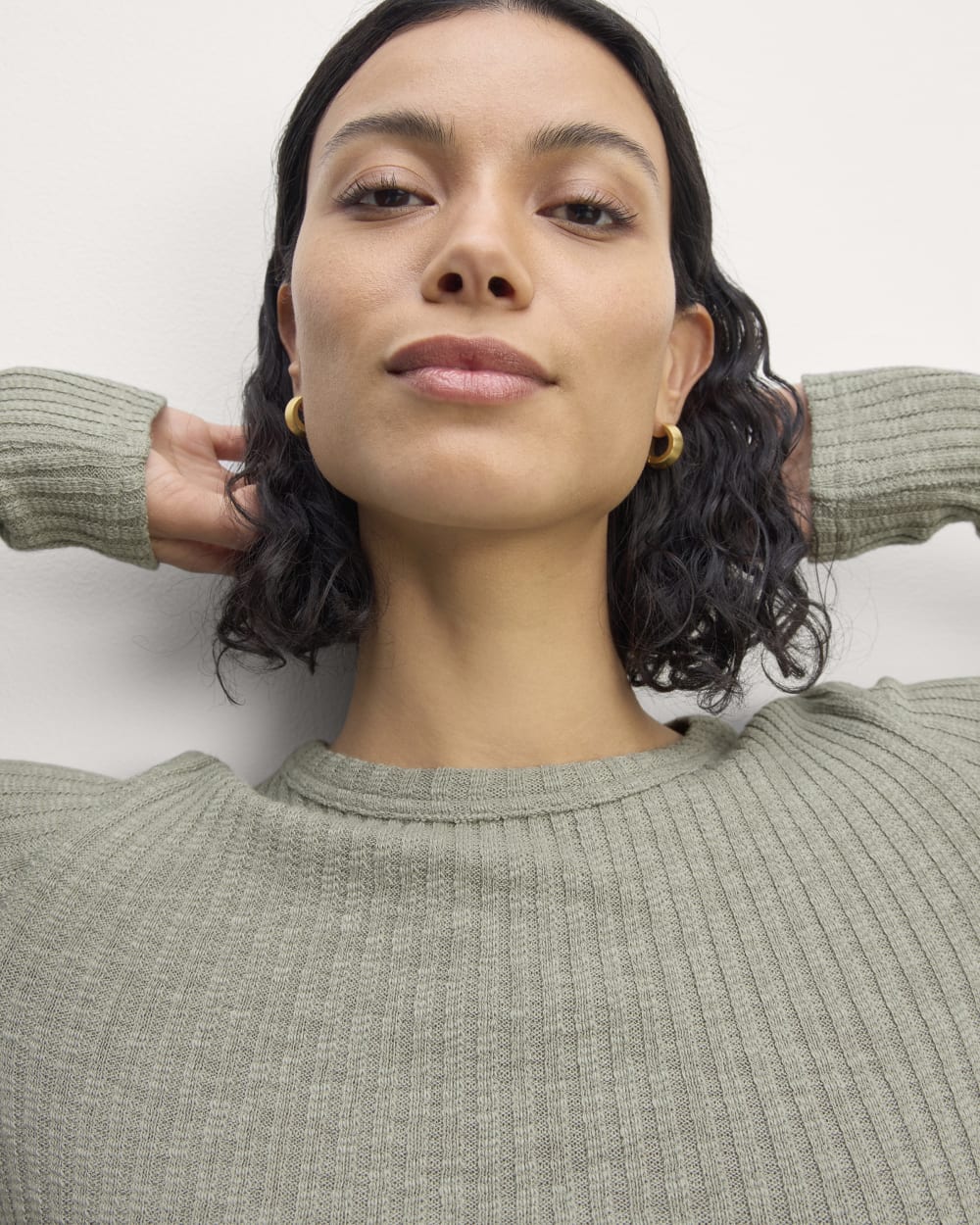 The Cozy Rib Long-Sleeve Tee in Sage Green — detail view