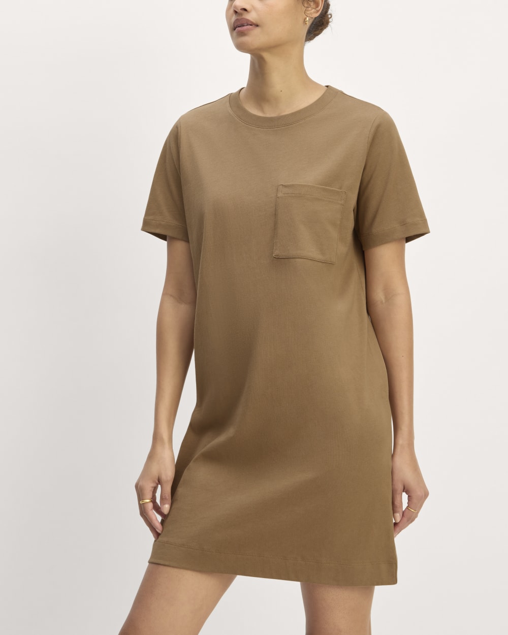 The Organic Cotton Weekend Tee Dress in Toasted Coconut — detail view