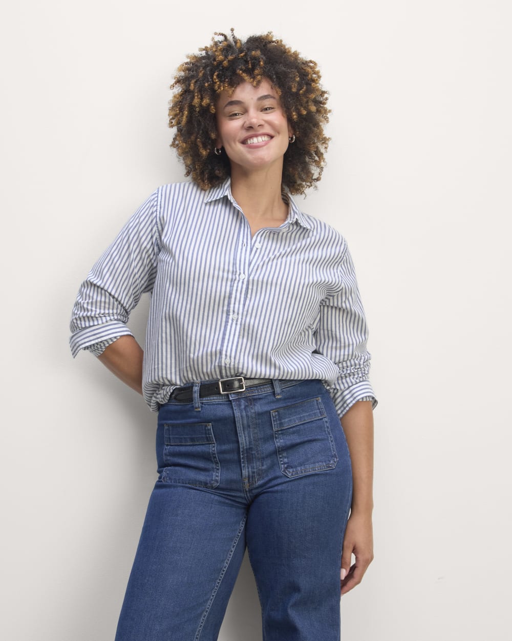 The Must-Have Shirt in Silky Cotton in White / Bellwether Blue — front view