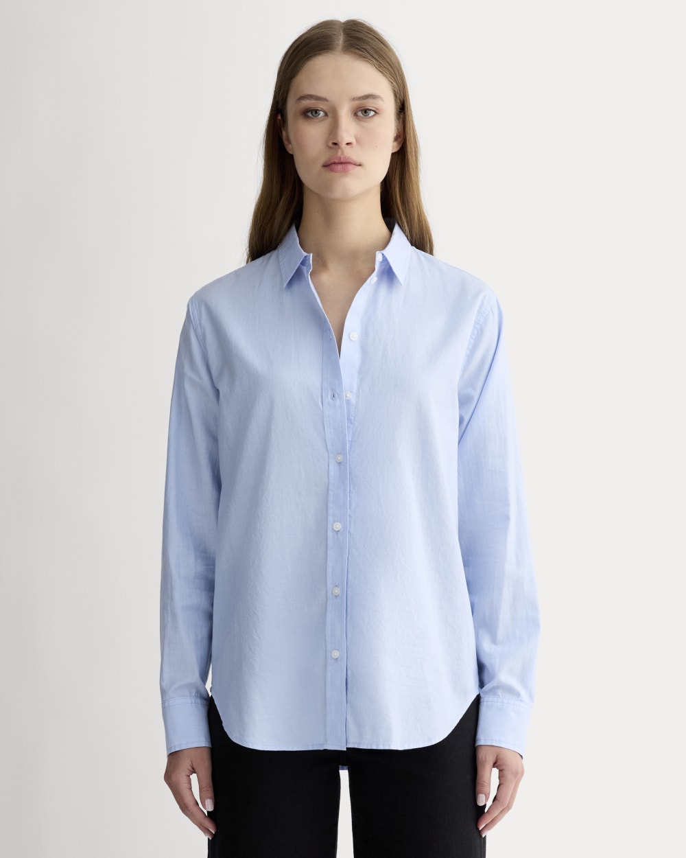 The Must-Have Shirt in Silky Cotton in Pale Blue — front view