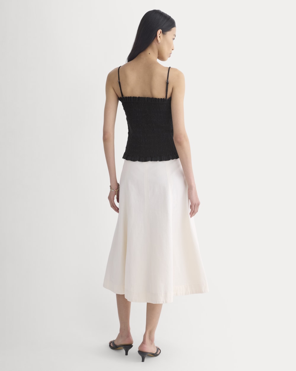 Gauze Smocked Cami in Black — detail view