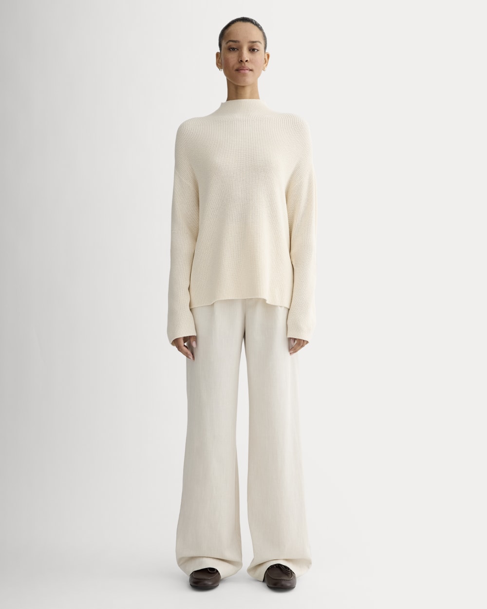 The Slouchy Funnel Neck in Everyday Cotton in Canvas — detail view