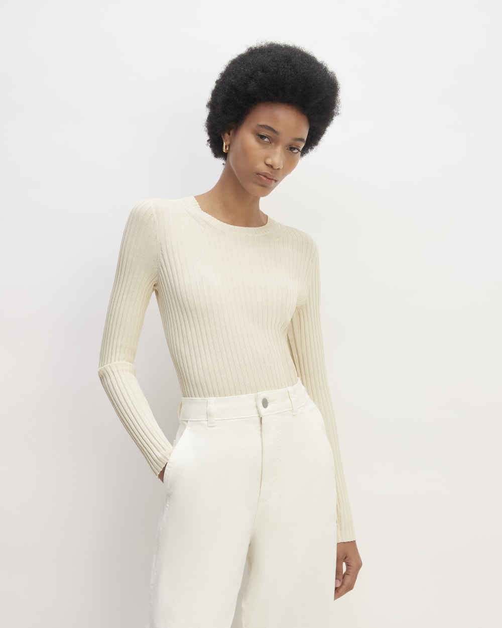 The Viscose Knit Crew in Beige — front view