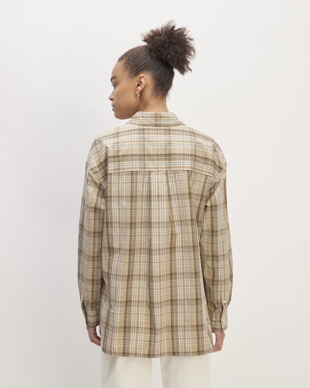The Supima® Cotton Boyfriend Shirt in Pale Khaki Plaid — detail view