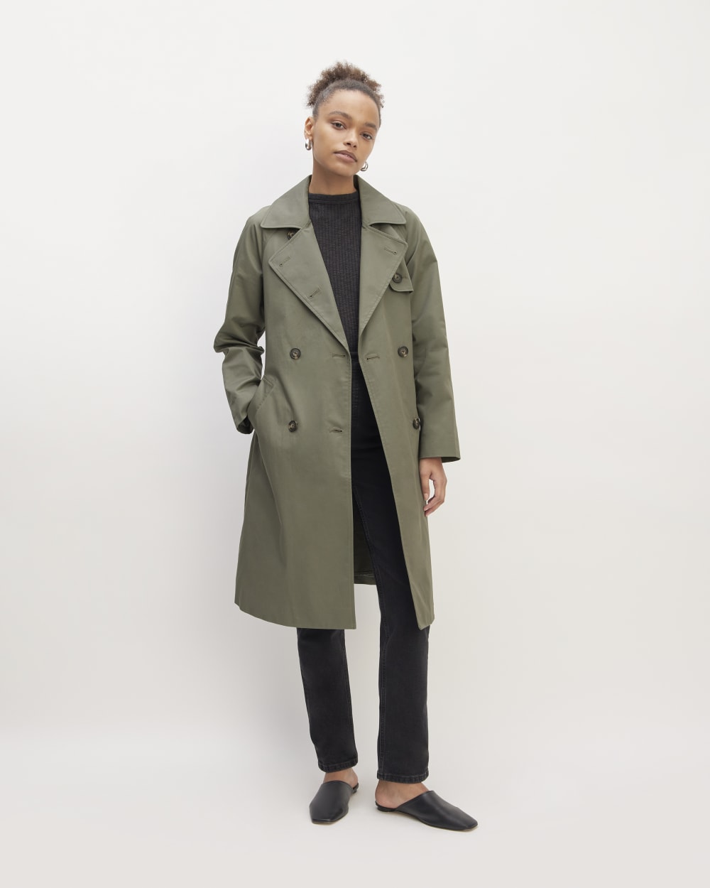 The Trench Coat in Pewter Green — front view