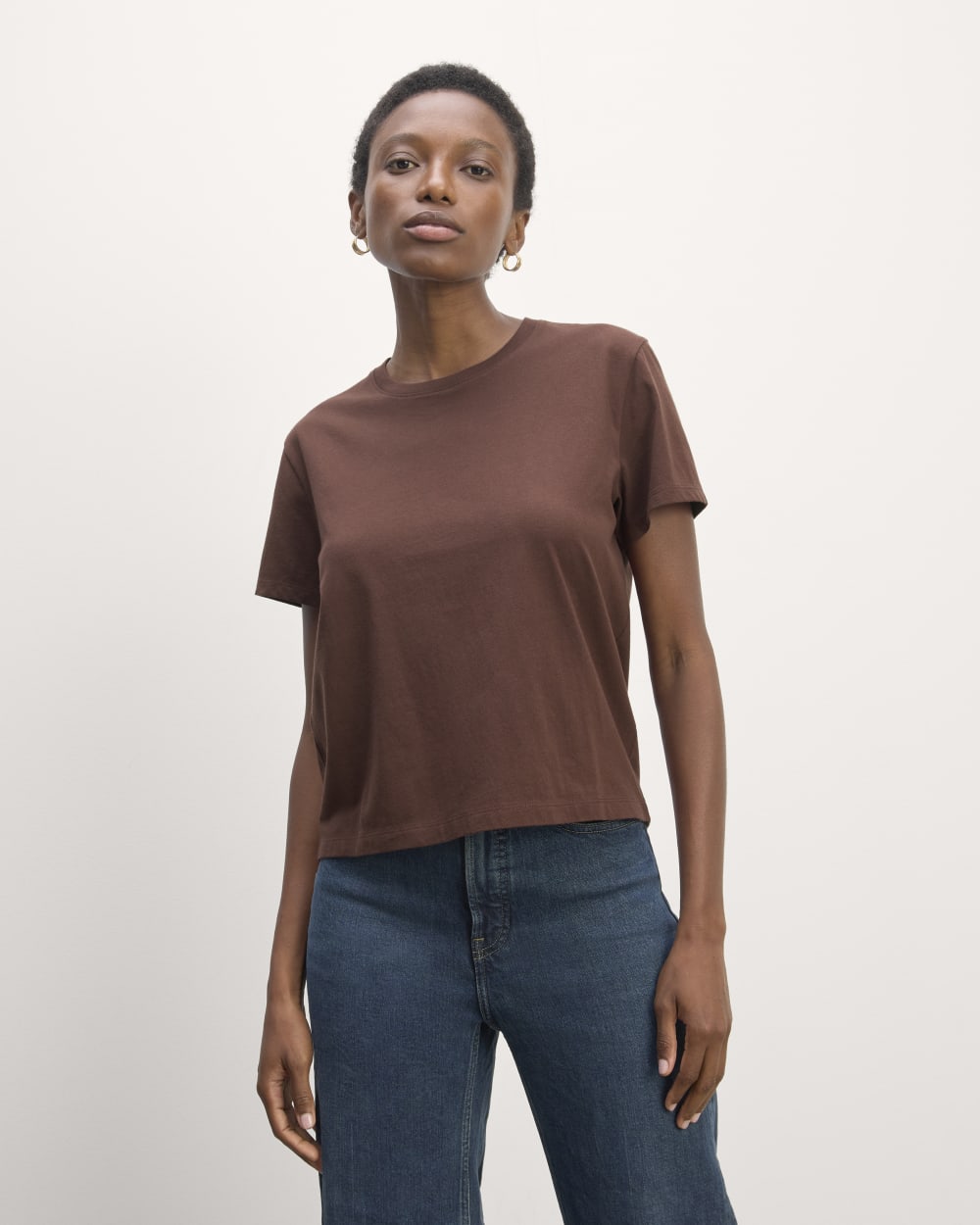 The Box-Cut Tee in Essential Cotton in Dark Mahogany — front view