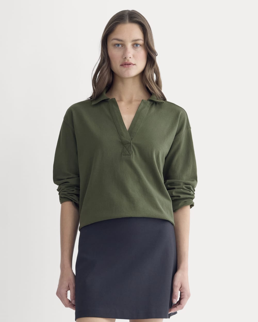 The Mariner Rugby Top in Dark Forest — front view