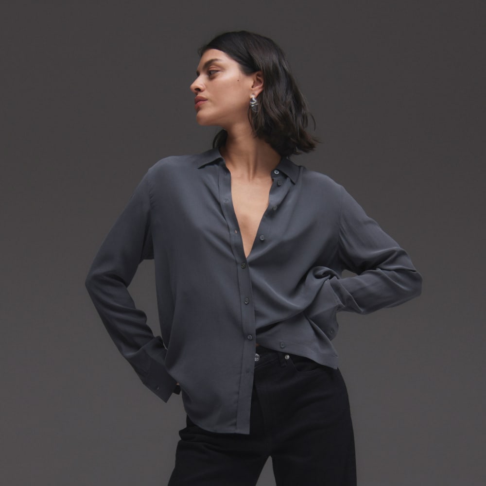 The Must-Have Shirt in Washable Silk in Slate Grey — front view