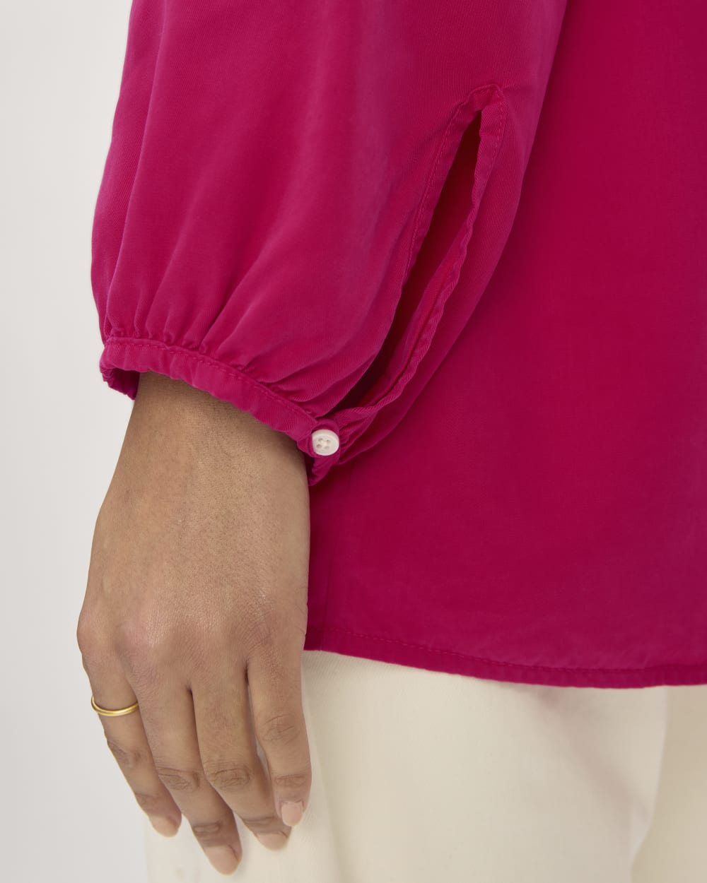 The Gathered Shirt in Butterlite in Red Currant — detail view