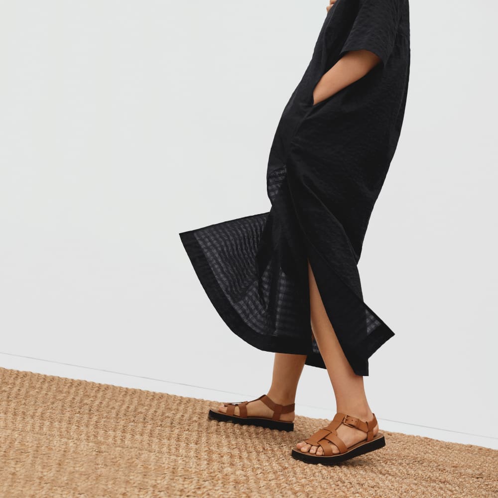 The Caftan Dress in Black Check — detail view