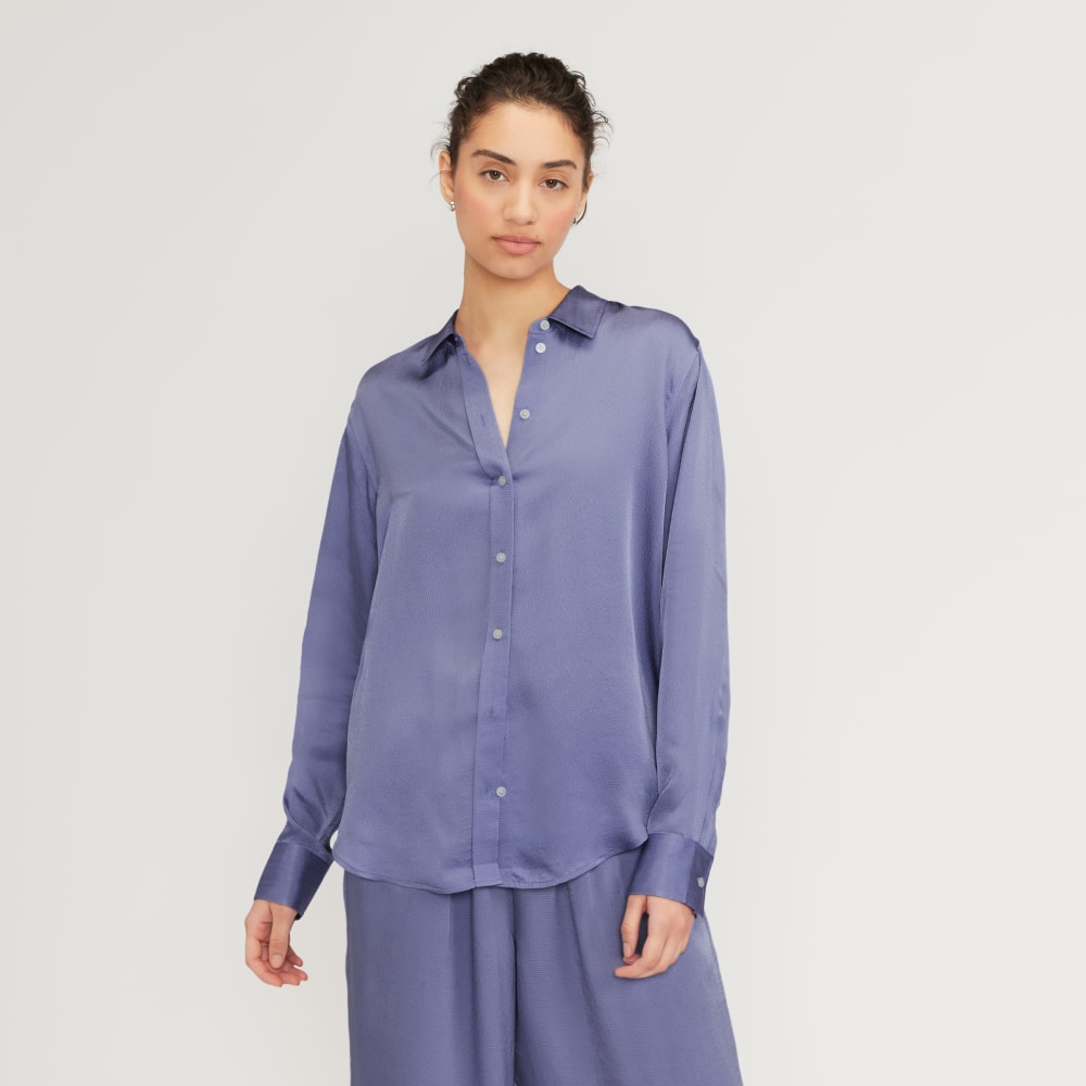 The Satin Relaxed Shirt in Cornflower Blue — front view