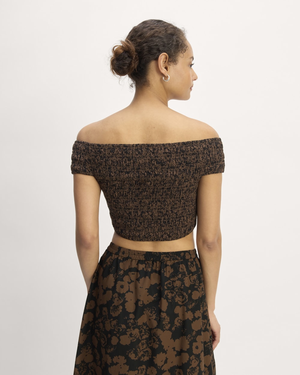 The Gauze Smock Top in Black / Cocoa Small Floral — detail view