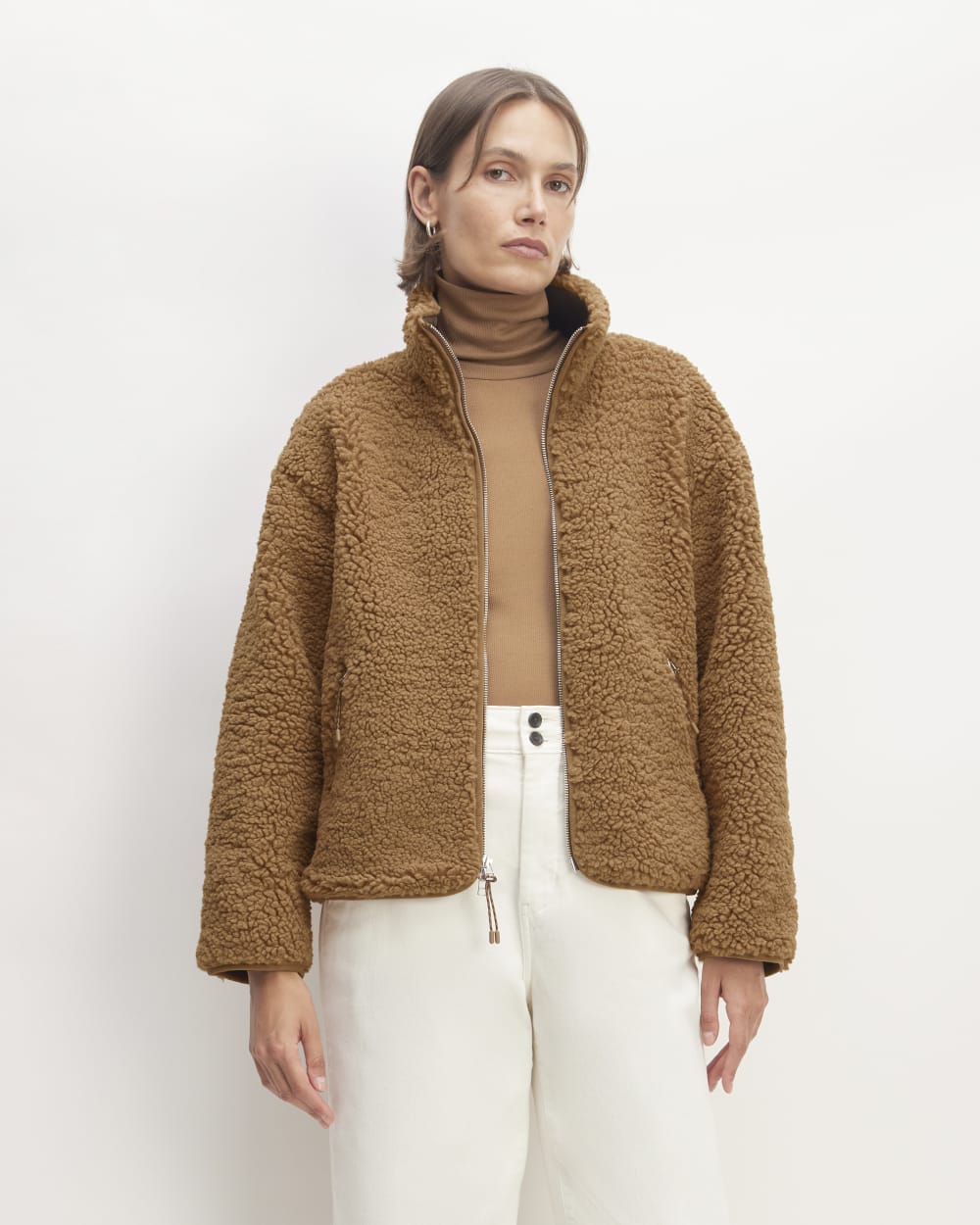 The ReNew Fleece Full Zip in Toasted Coconut — front view