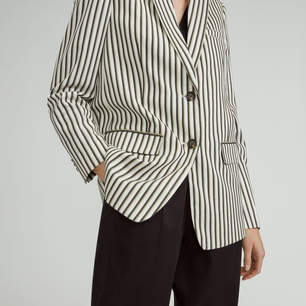 The Oversized Blazer in Buttersmooth in Ombre Stripe — detail view