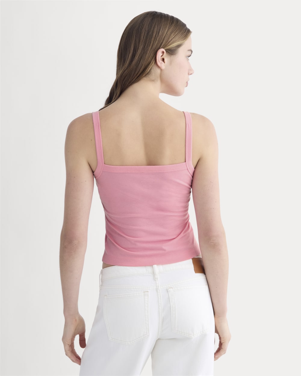 The Essential Square-Neck Tank in Deep Pink — detail view