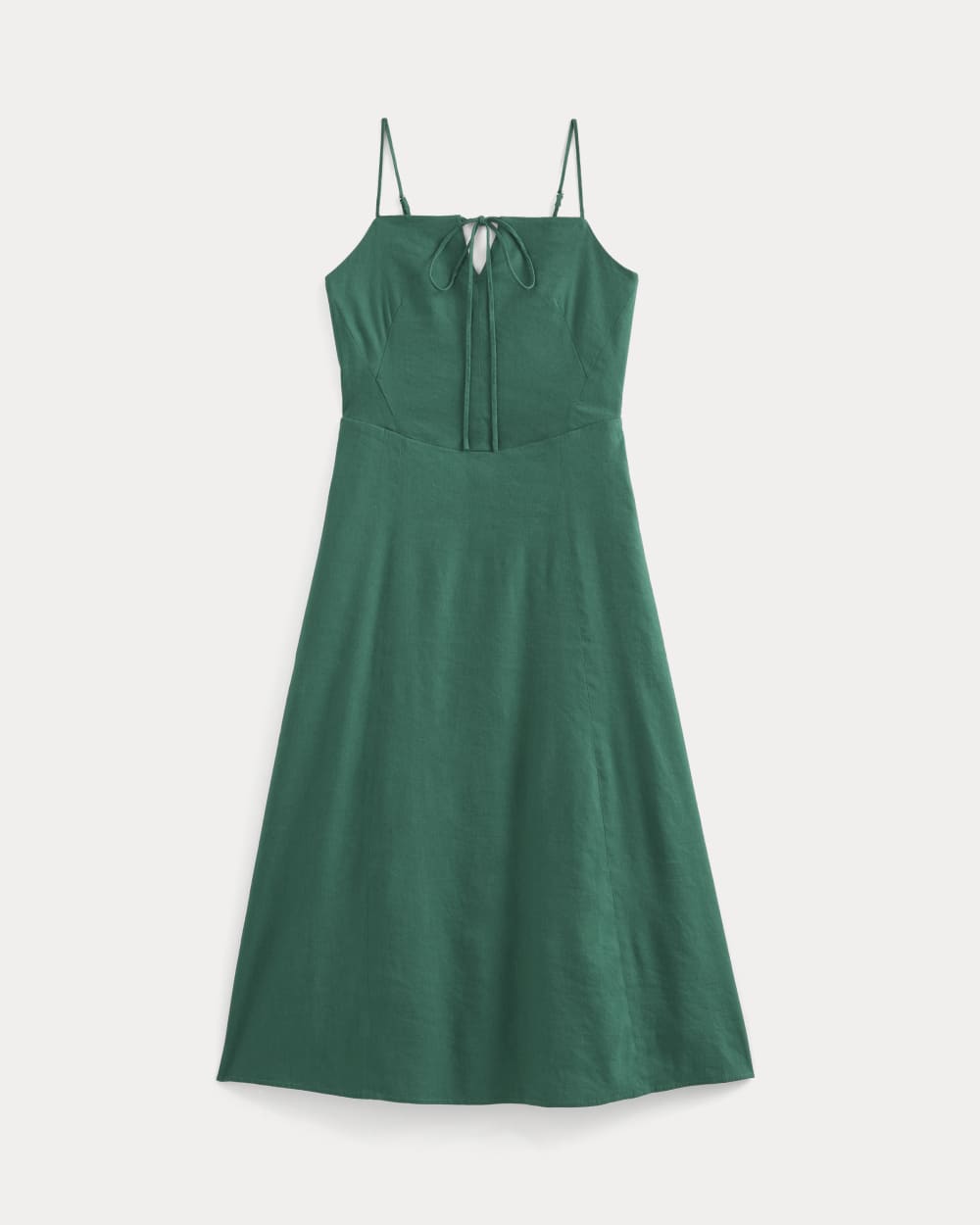 Tie-Neck Dress in Stretch Linen in Evergreen — alternate view