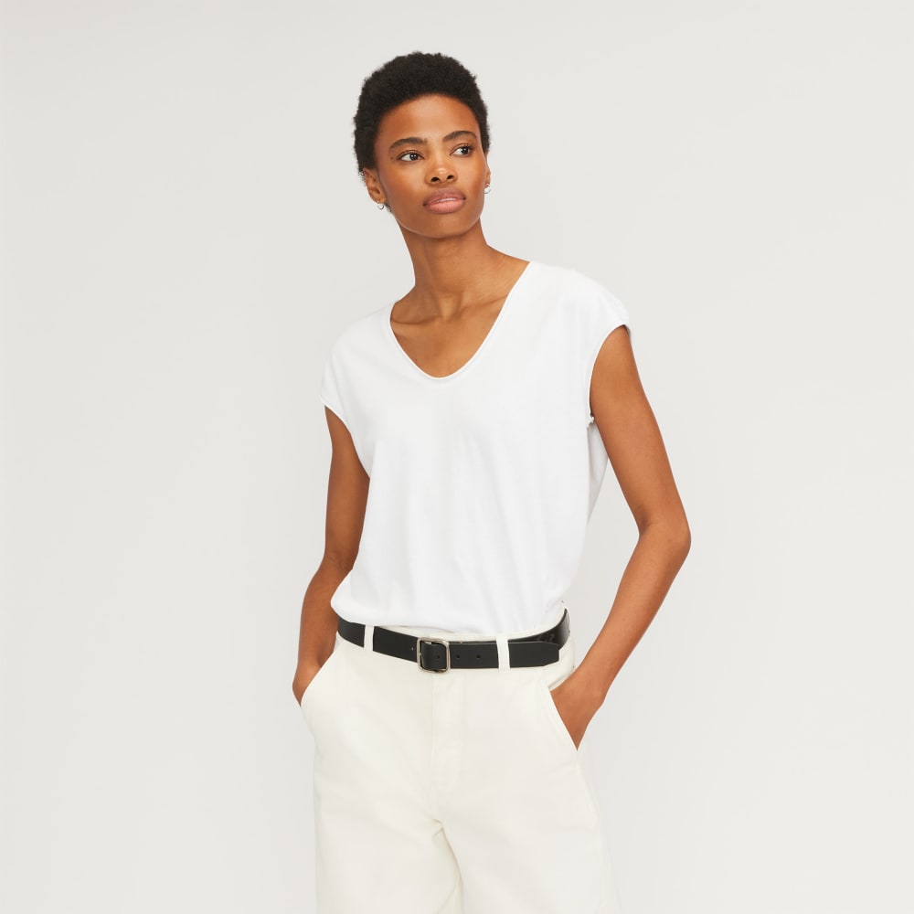The Hemp Scoop-Neck Muscle Tee in White — front view