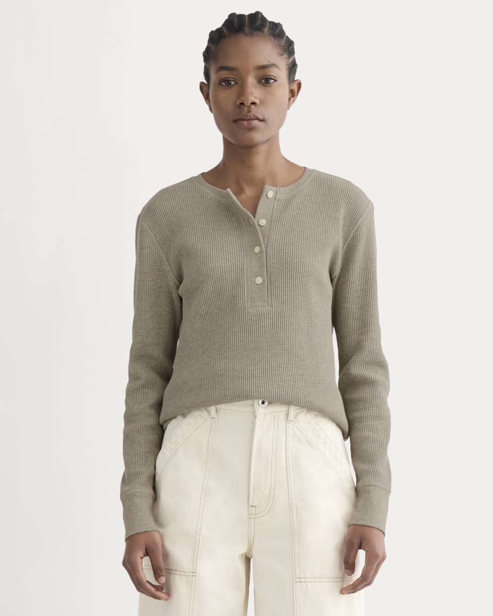 The Waffle Henley in Oatmeal Heather — front view