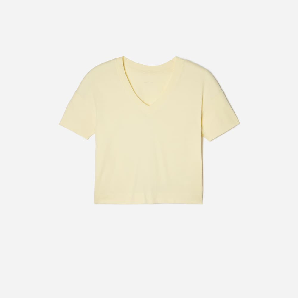 The Organic Cotton Slouchy V-Neck in Pastel Yellow — front view