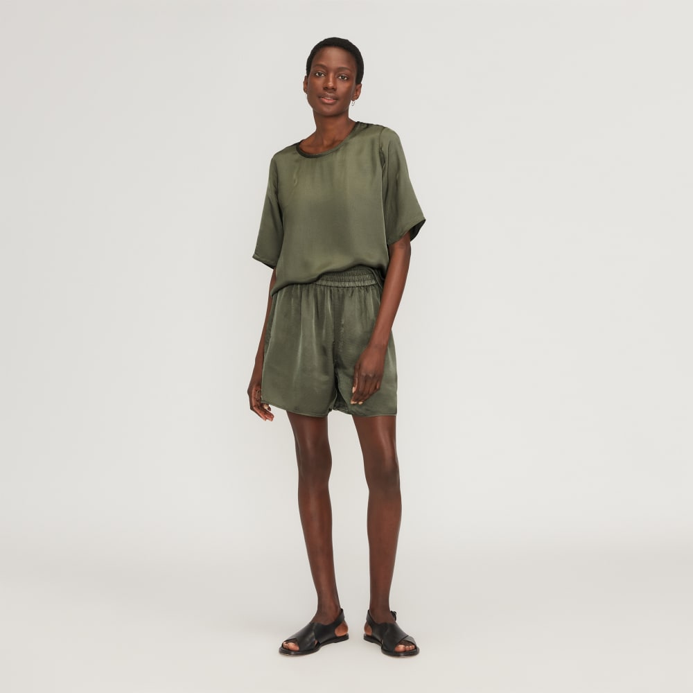 The Satin Relaxed Tee in Kalamata — detail view