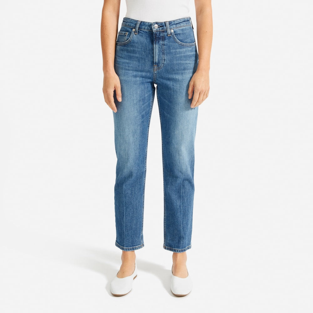 The Super-Straight Jean in Medium Blue Wash — detail view