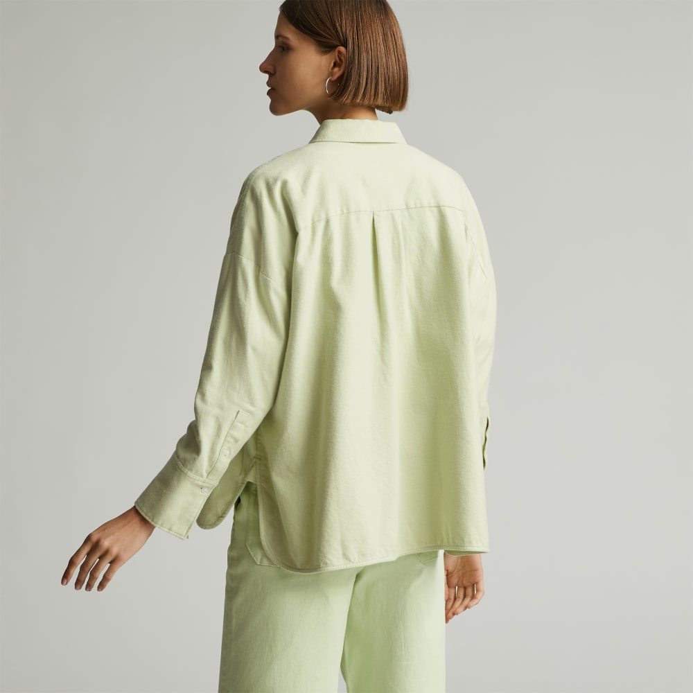 The Boxy Flannel in Seafoam Green — detail view