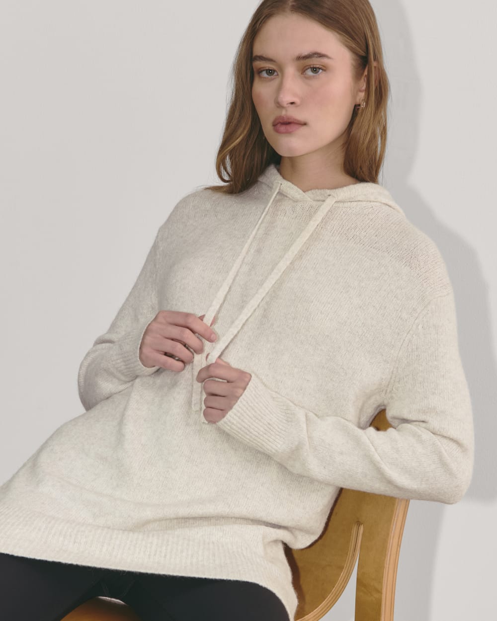The Oversized Hoodie in Plush Cotton in Heathered Oat — detail view