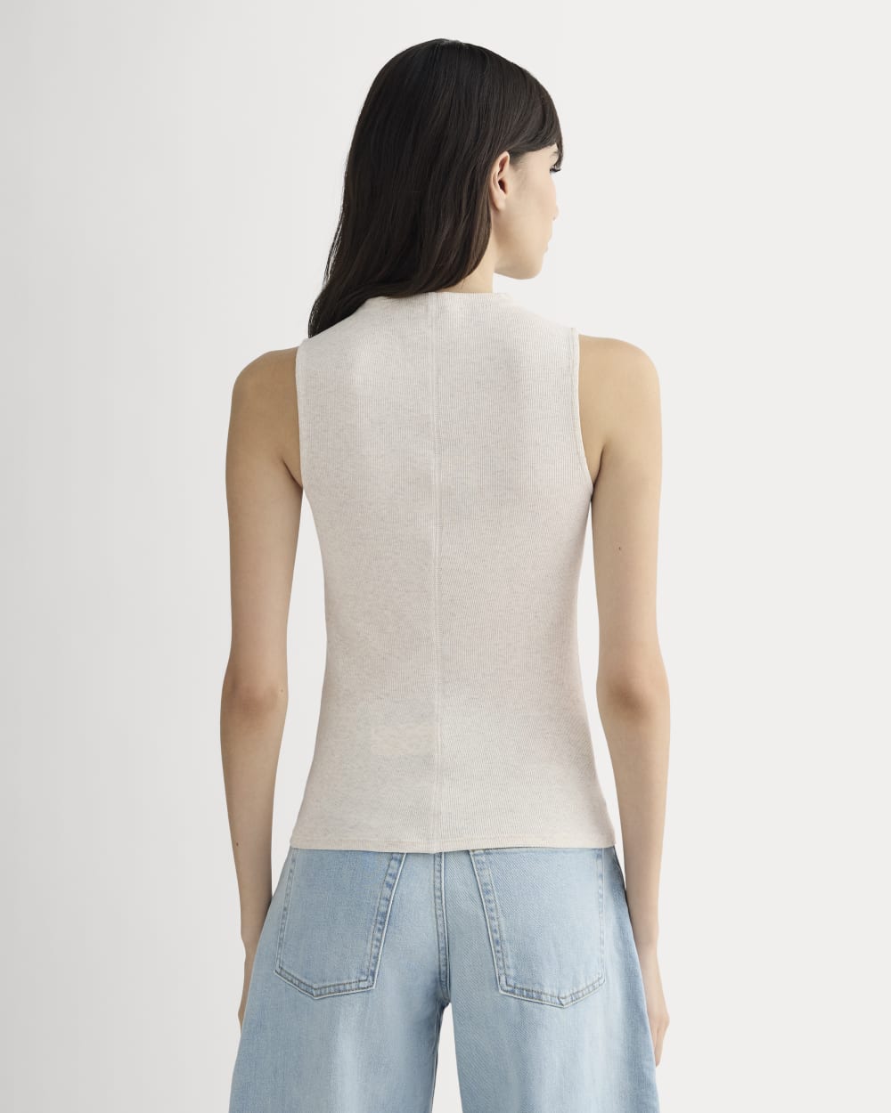 The Luxe Rib Funnel-Neck Tank in Heathered Oat — detail view